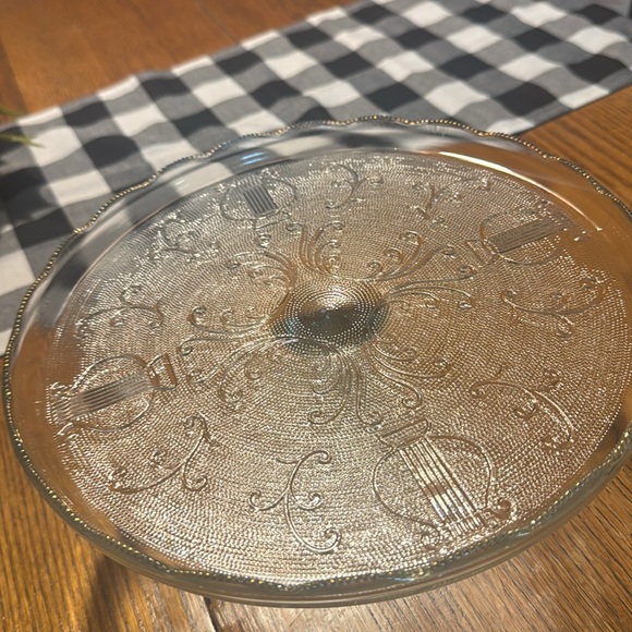 Vintage Jeanette Glass Harp and Lyre Pedestal Cake Stand - Picture 2 of 5